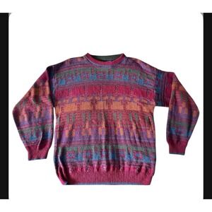 Vtg Chaps Ralph Lauren Men's Cotton Geometric Pattern Crewneck Sweater Large USA